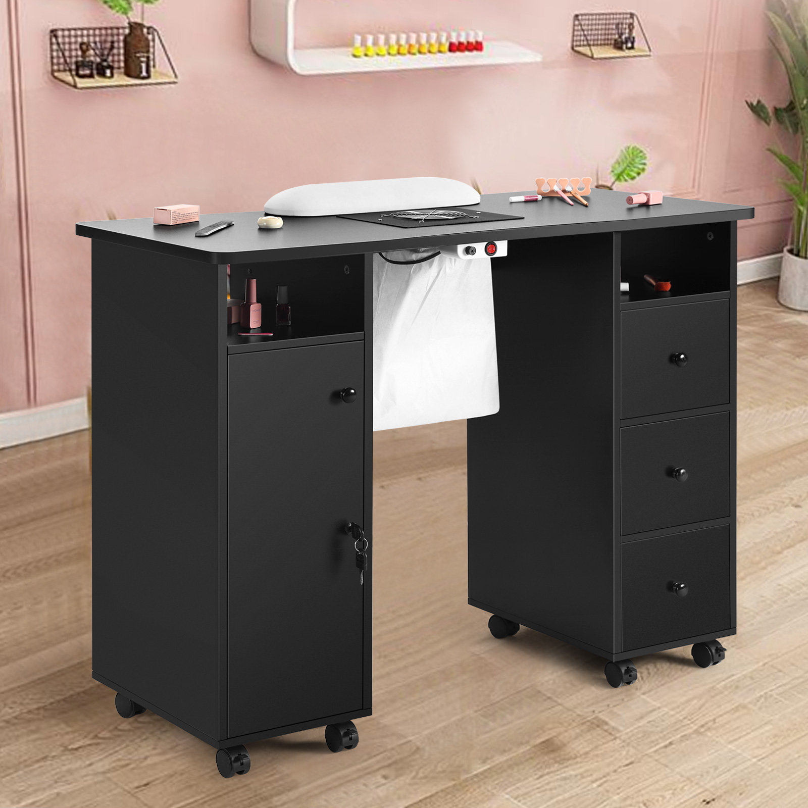 Hokku Designs Nail Beauty Manicure Desk With Storage Drawers, Nail